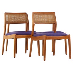 Jens Risom Playboy Mid Century Walnut and Cane Chairs, Set of 4