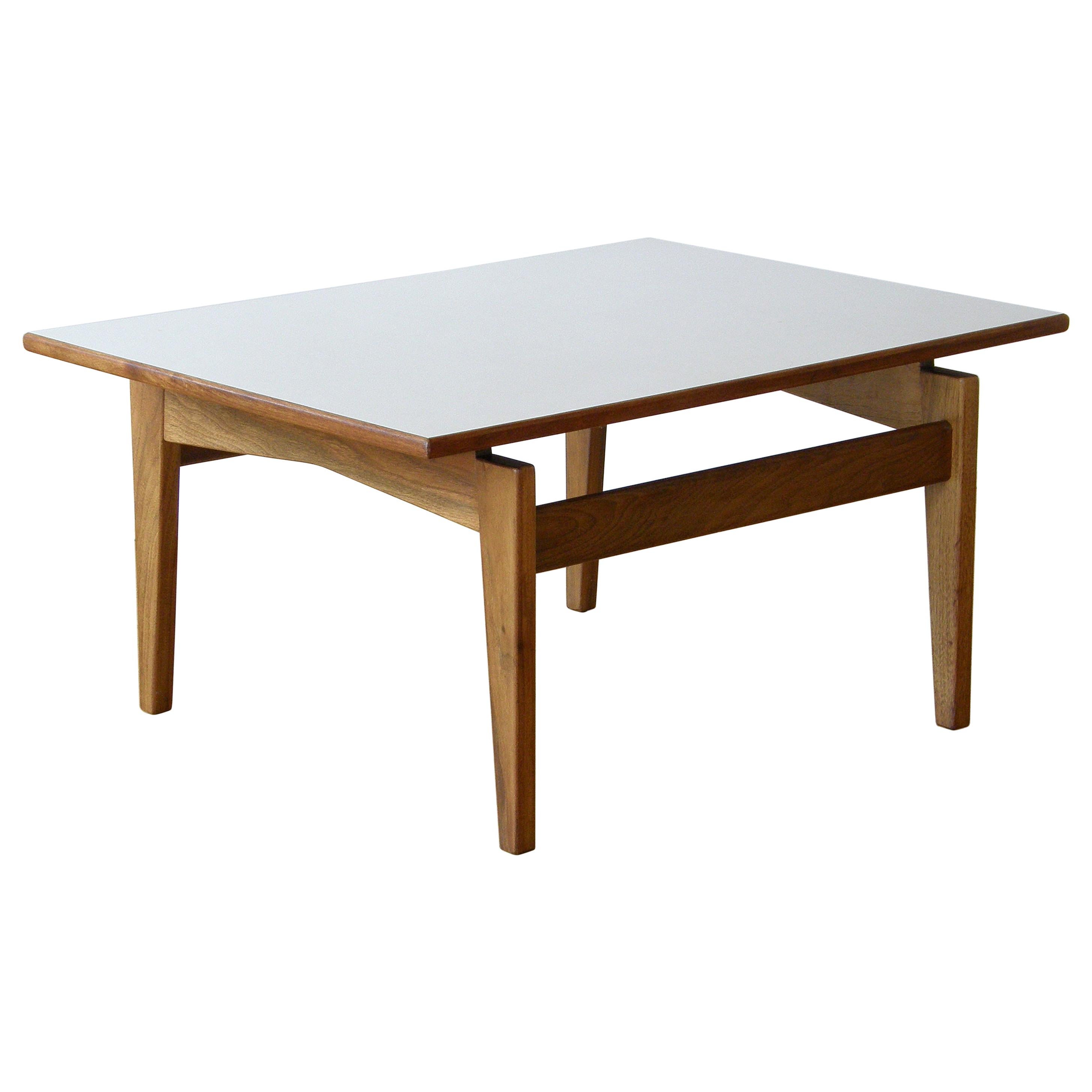 Jens Risom Rectangular Side Table with Walnut Base and White Laminate Top