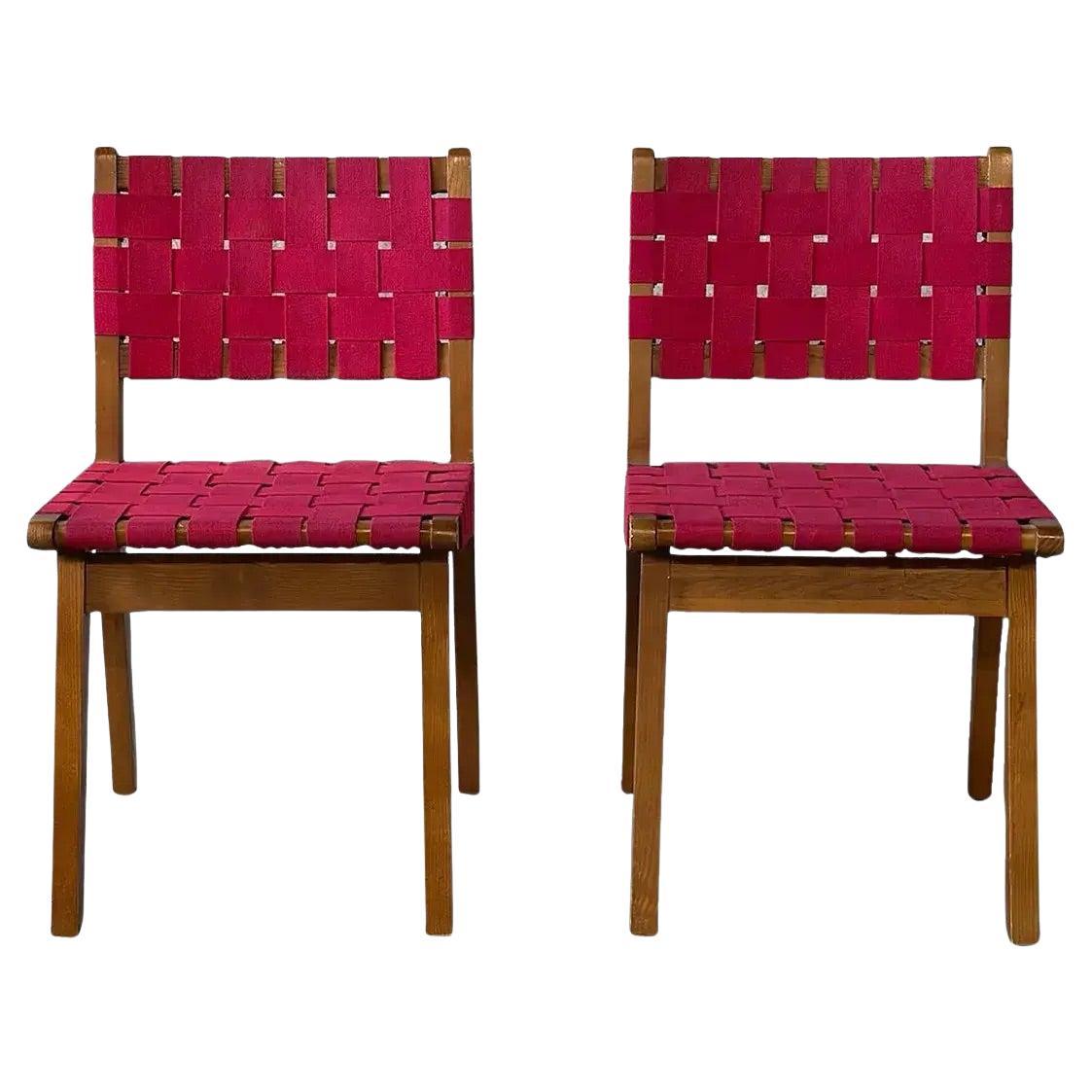 Pareja de sillas tejidas rojas Jens Risom
