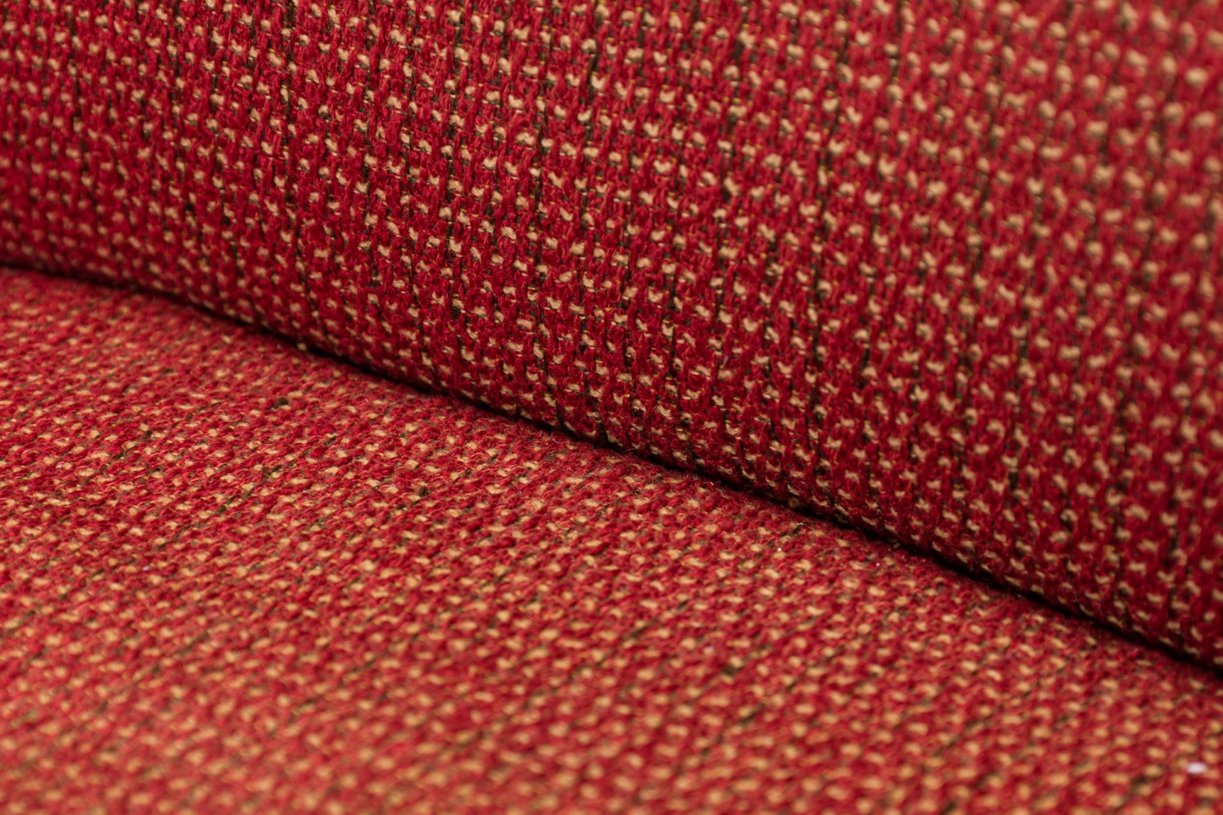 Jens Risom Red Woven Fabric Upholstered Lounge Armchair For Sale 3