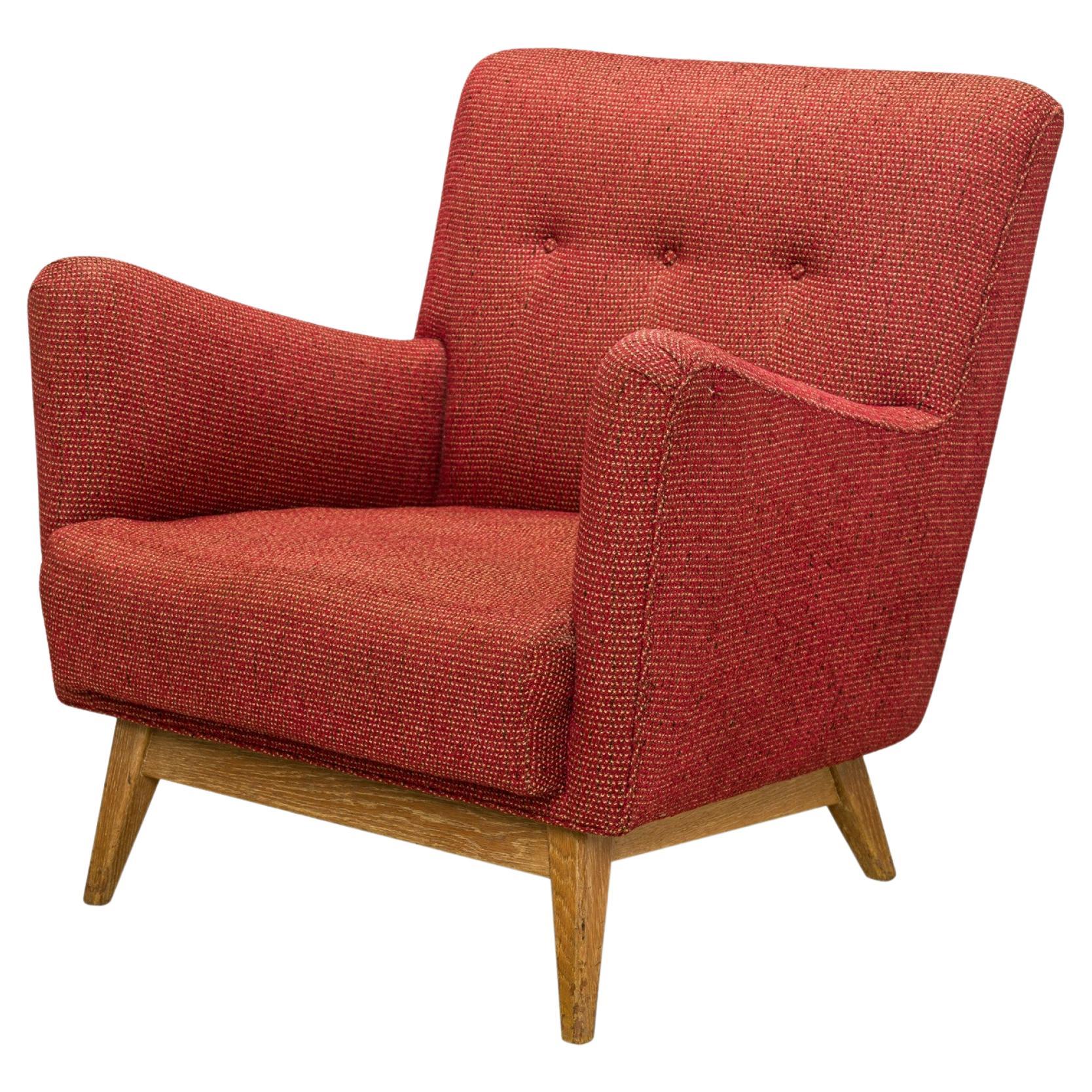 Jens Risom Red Woven Fabric Upholstered Lounge Armchair For Sale