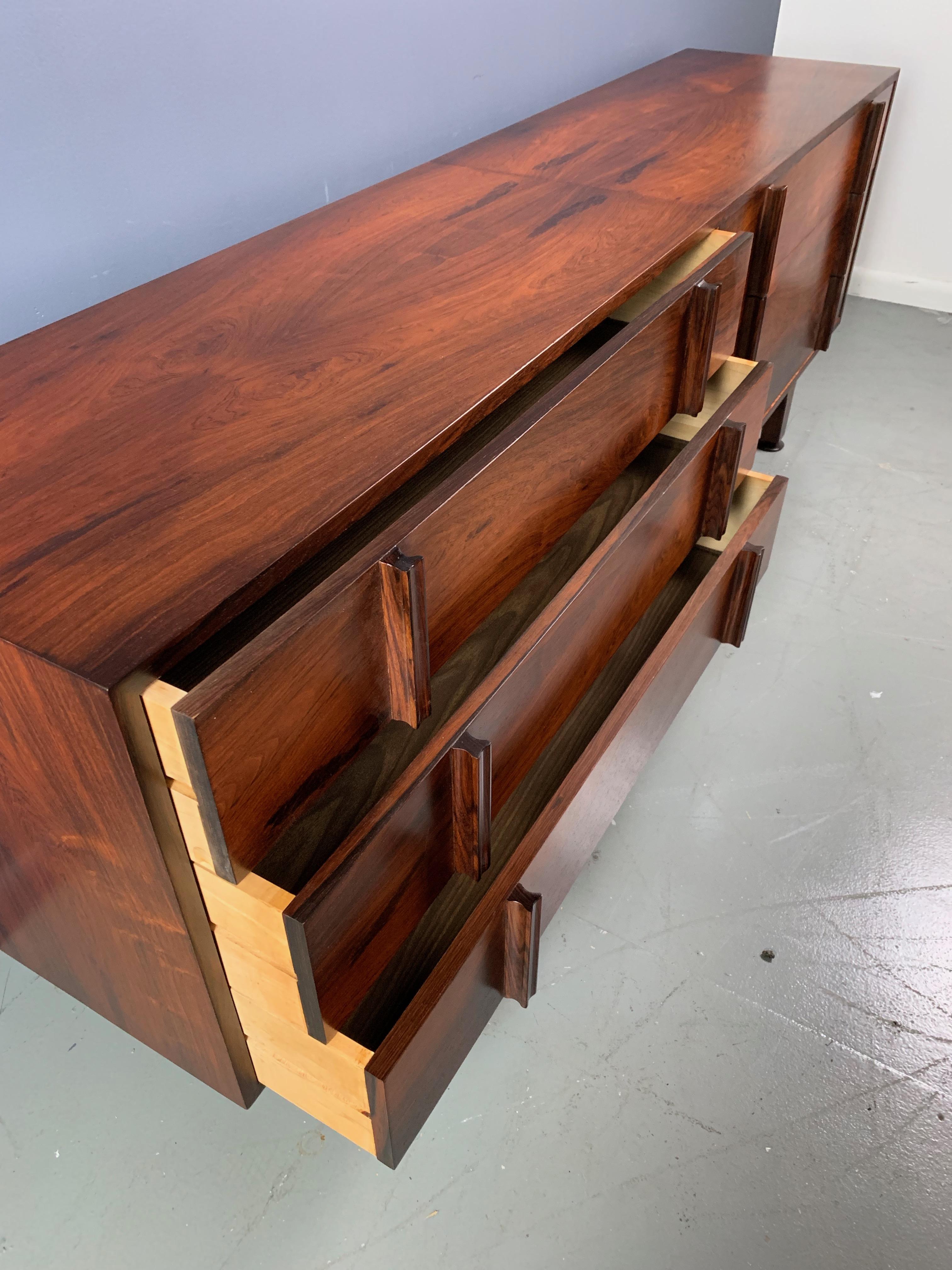 Jens Risom Style Rosewood Midcentury Dresser with Extraordinary Grain 1