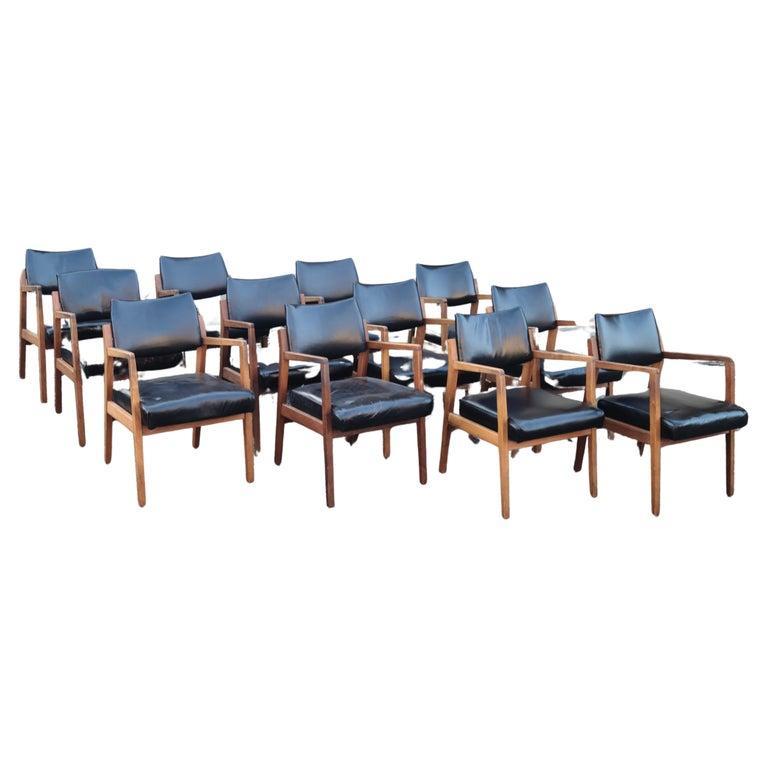 Jens Risom Set of 12 Captains Arm Chairs Walnut For Sale 1