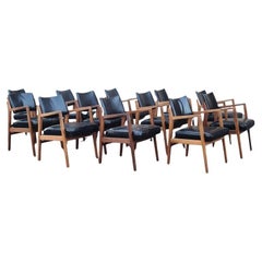 Jens Risom Set of 12 Captains Arm Chairs Walnut