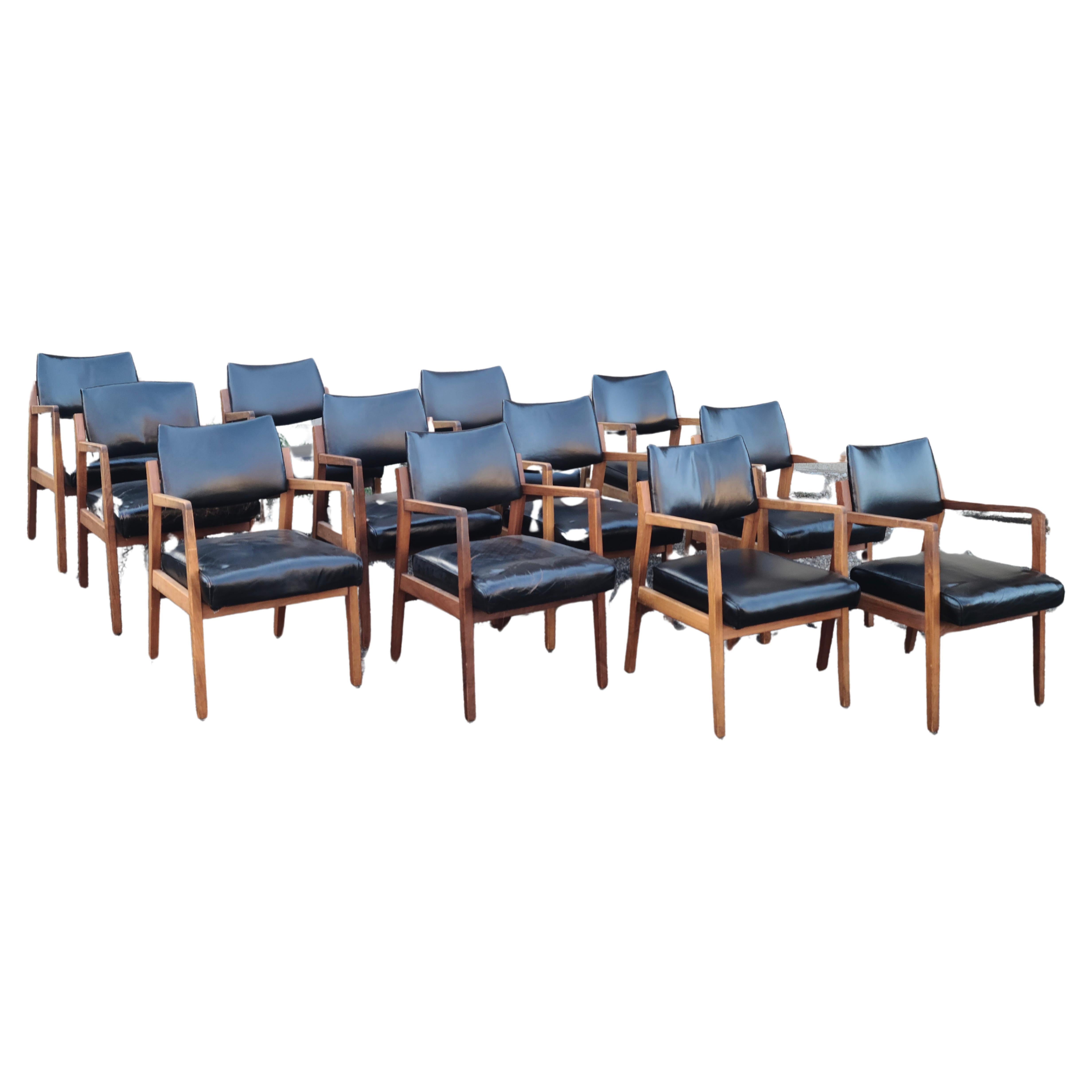 Jens Risom Set of 12 Captains Arm Chairs Walnut Leather For Sale 9