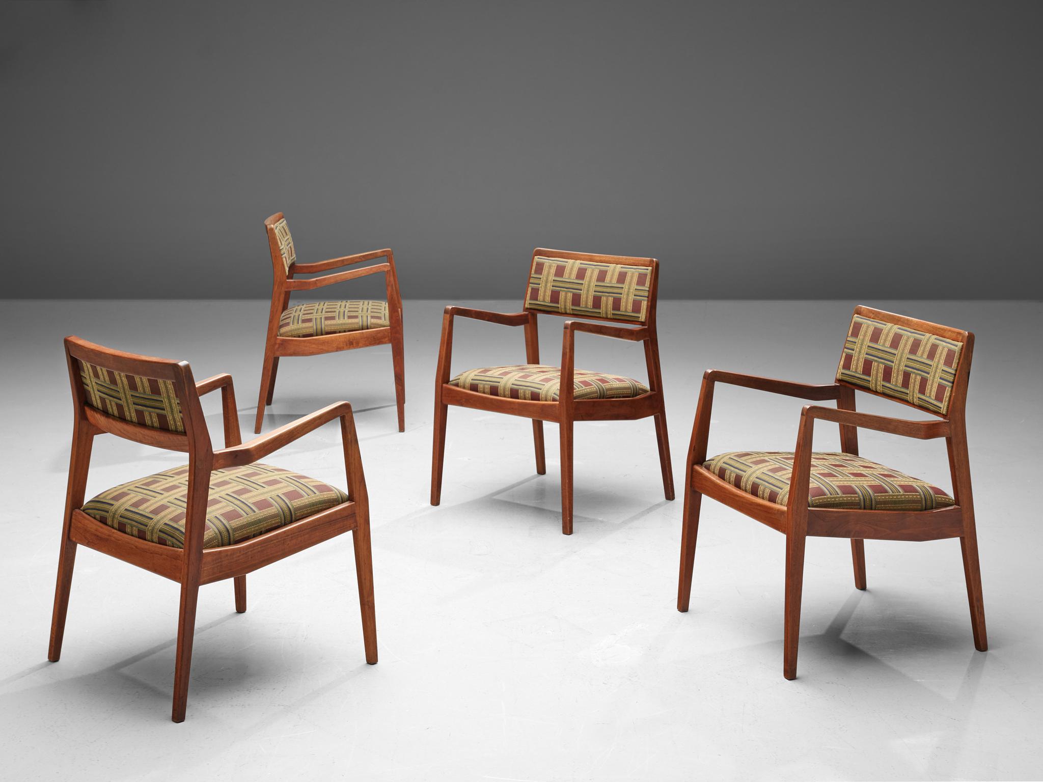 Fabric Jens Risom Set of Four 'Playboy' Dining Chairs in Walnut