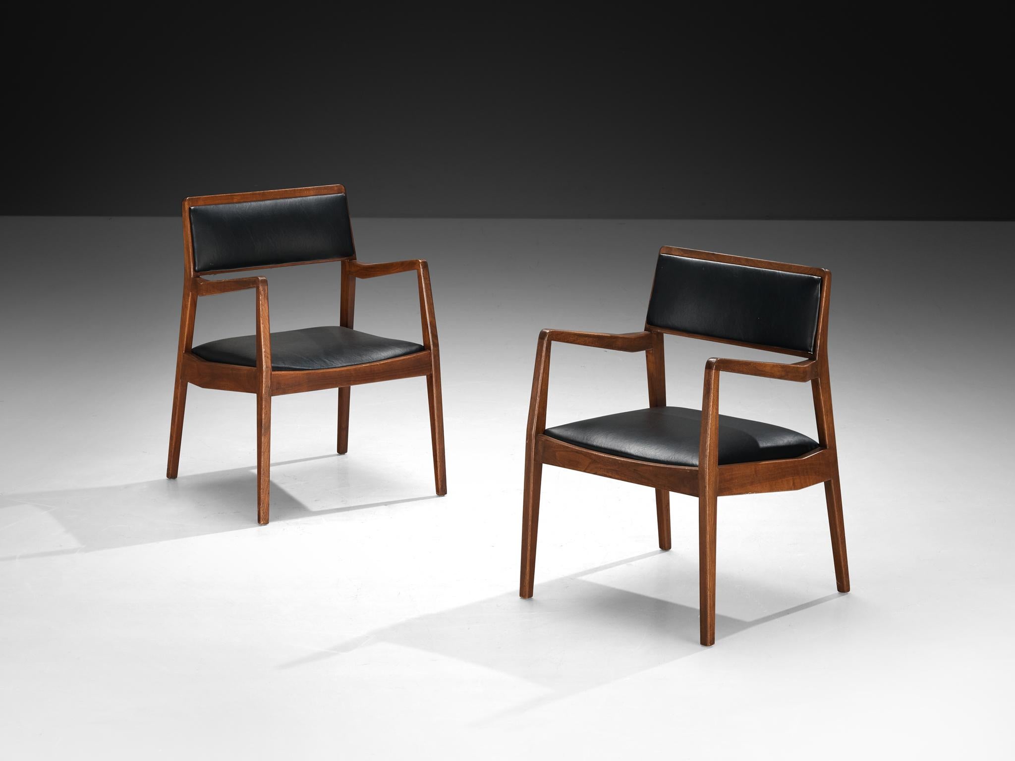 Mid-Century moderno Set di sei poltrone 'Playboy' di Jens Risom con tappezzeria nera e noce in vendita