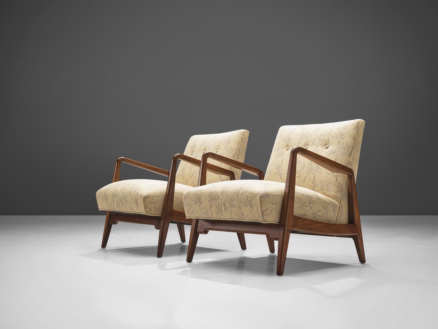 Mid-Century Modern Jens Risom Set of Two Lounge Chairs with Ottoman