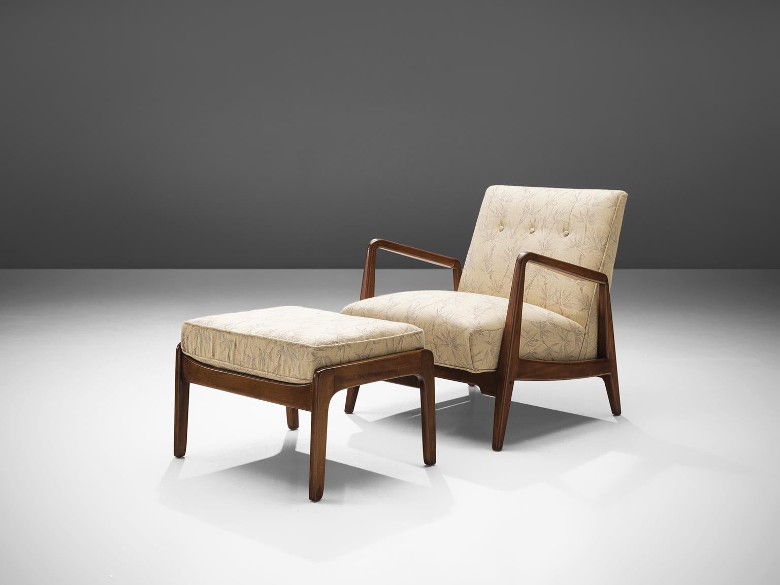 Mid-20th Century Jens Risom Set of Two Lounge Chairs with Ottoman
