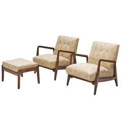 Jens Risom Set of Two Lounge Chairs with Ottoman