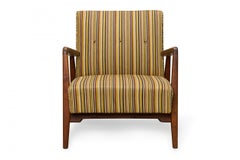 Jens Risom Mid-Century Lounge Chair, Teak Frame, Striped Fabric