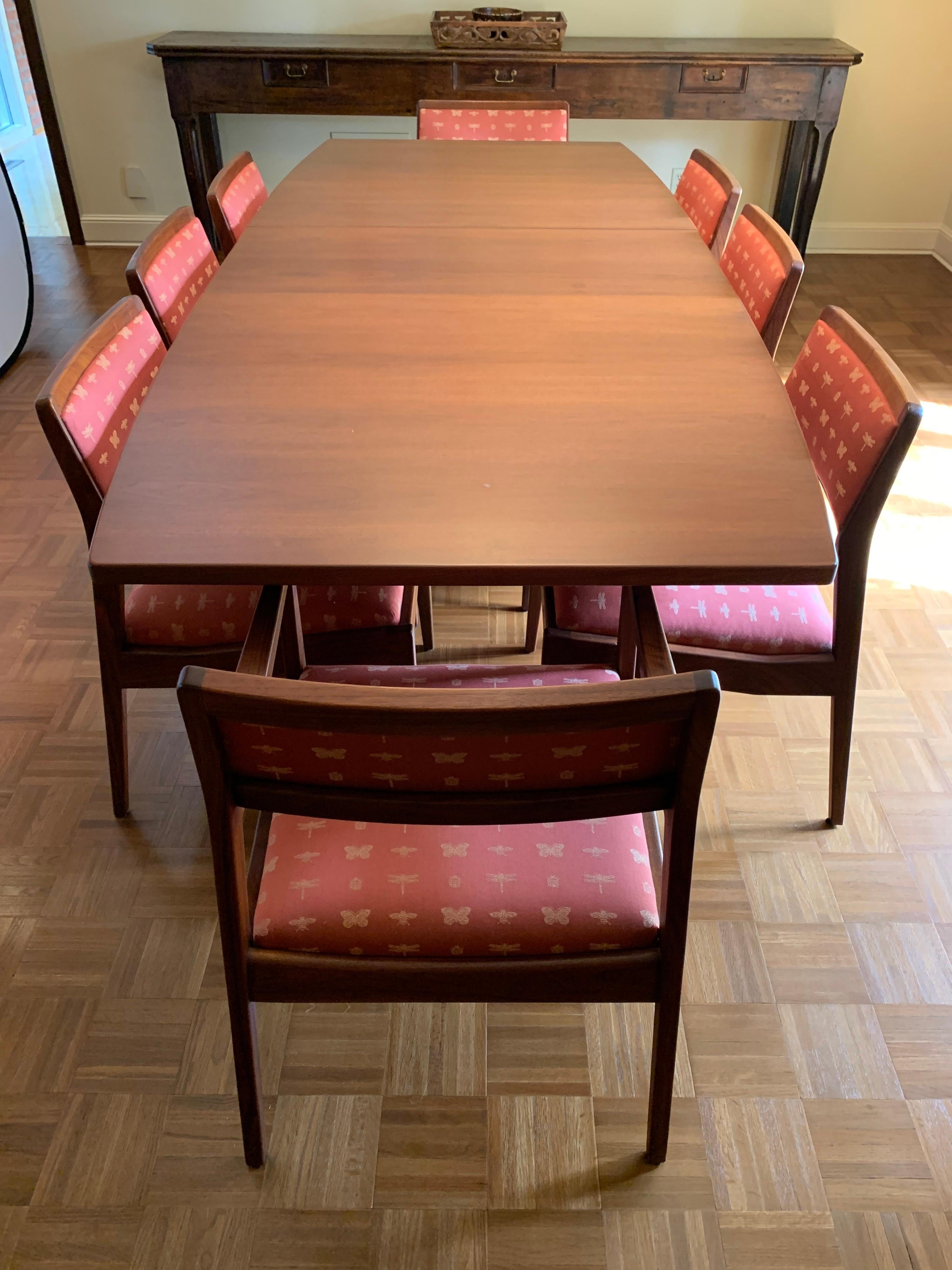 Jens Risom Signed Walnut Dining Room Set, Table and Matching Eight Chairs 8