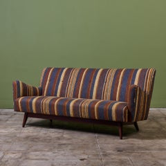 Jens Risom Mid-Century Modern Sofa, Walnut Frame, Striped Fabric, USA