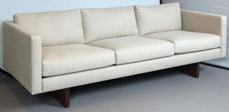 Jens Risom Sofa In Belgian Sand Colored Linen