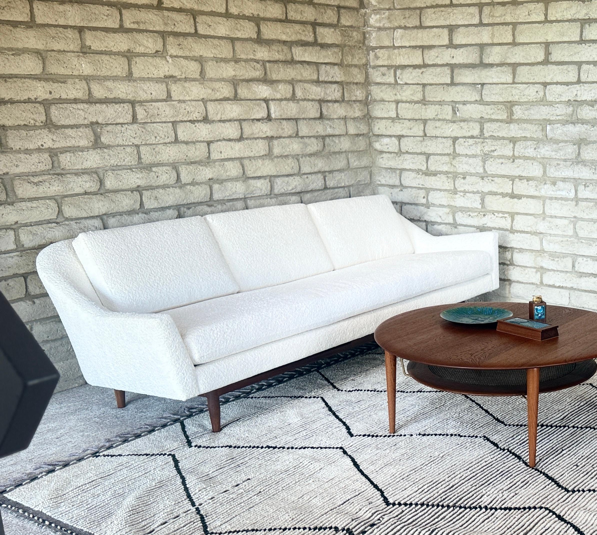 Scandinavian Modern Jens Risom Sofa in Fresh Vanilla Boucle For Sale