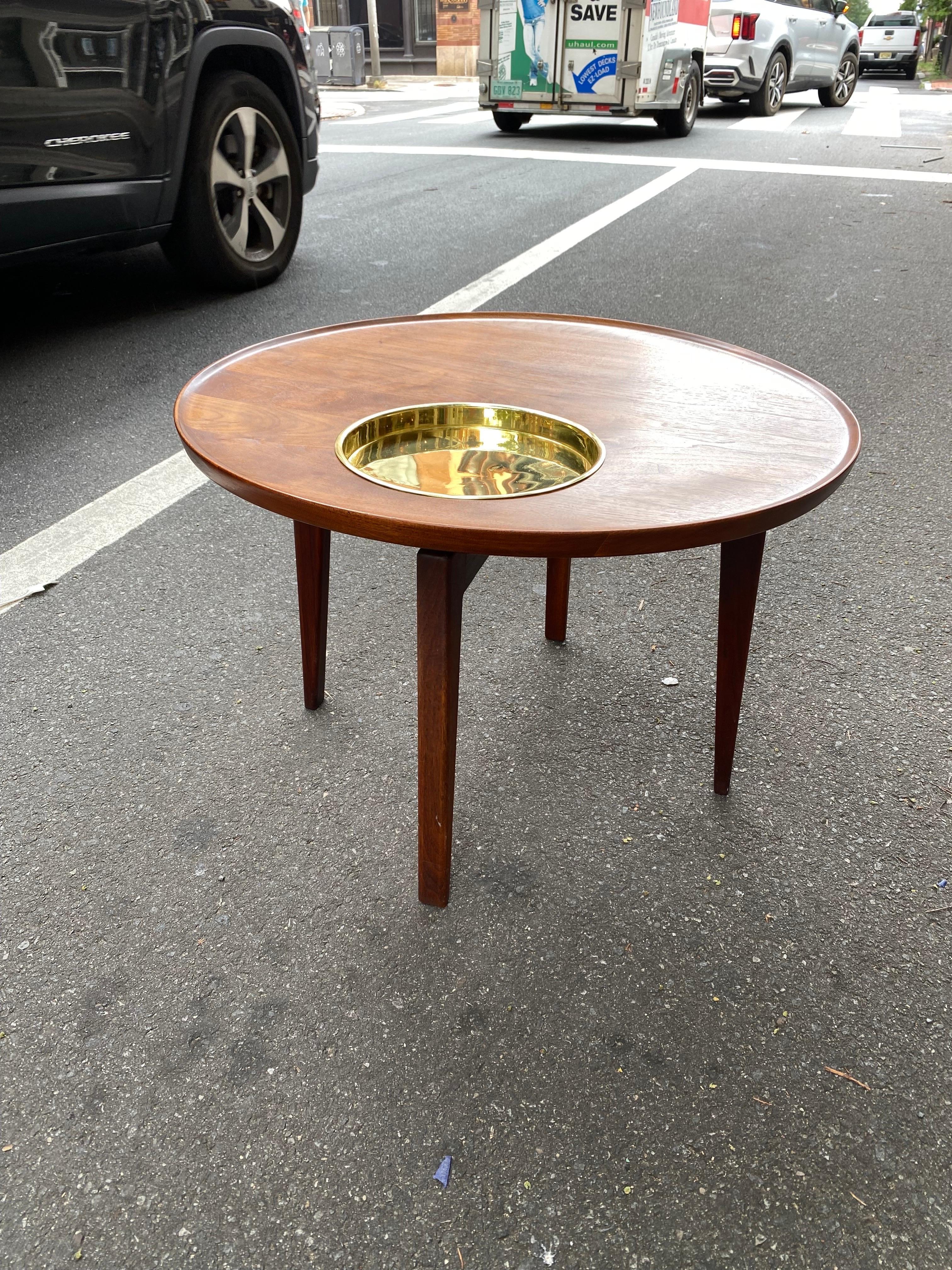 Mid-20th Century Jens Risom Solid Walnut and Brass Round Side Table For Sale