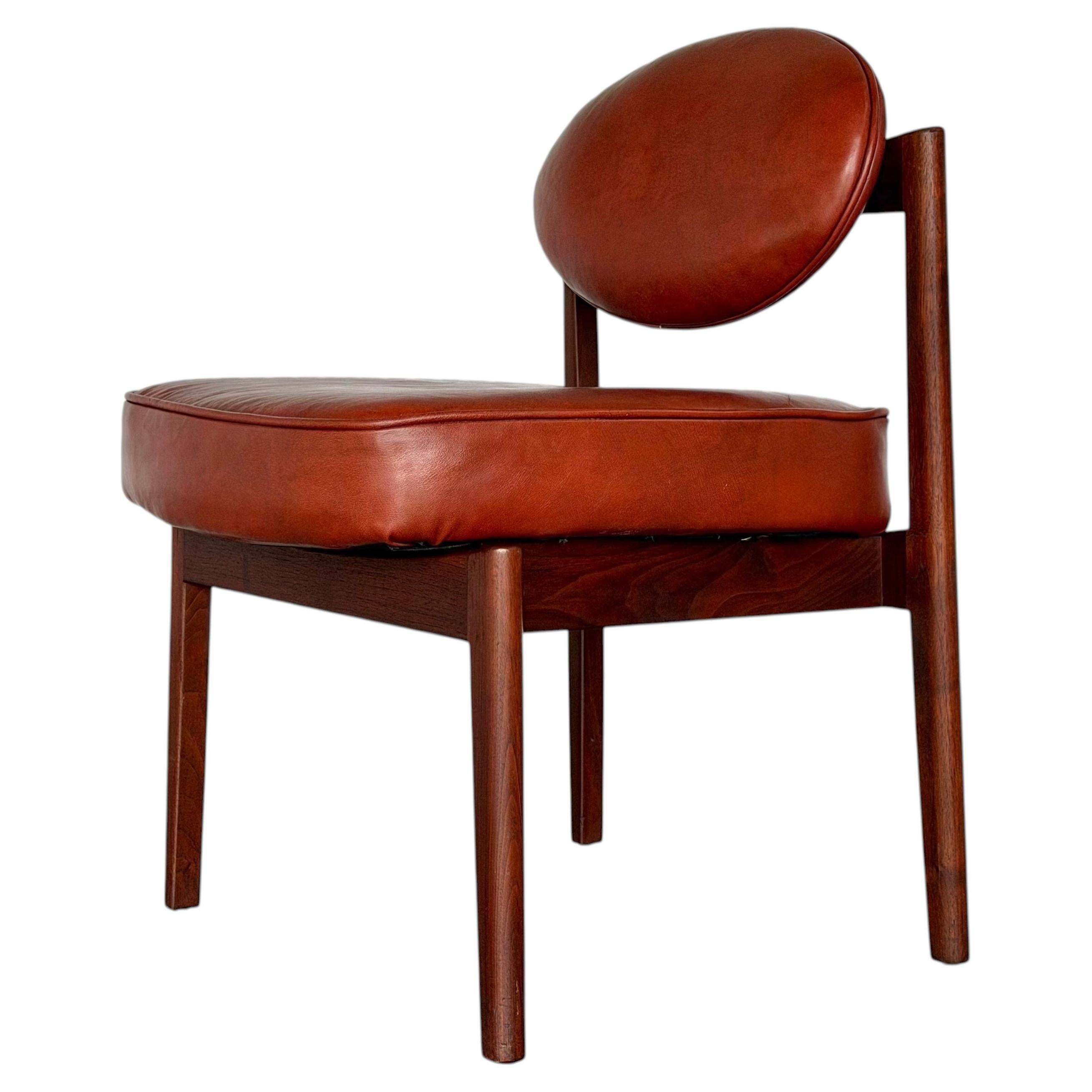 Jens Risom Solid Walnut Occasional Chair with New Cognac Leather Upholstery