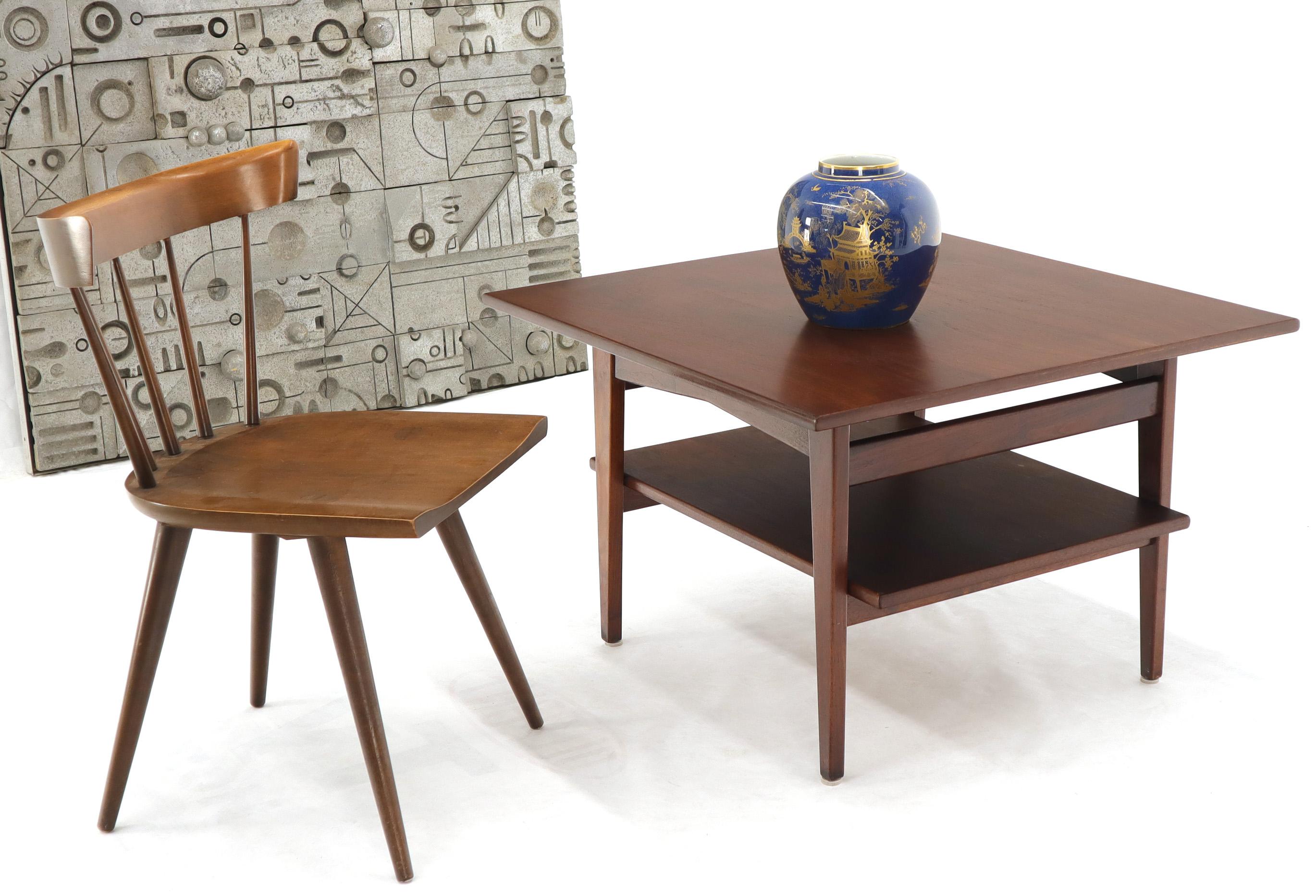 Mid-Century Modern two-tier square coffee center table oiled walnut.