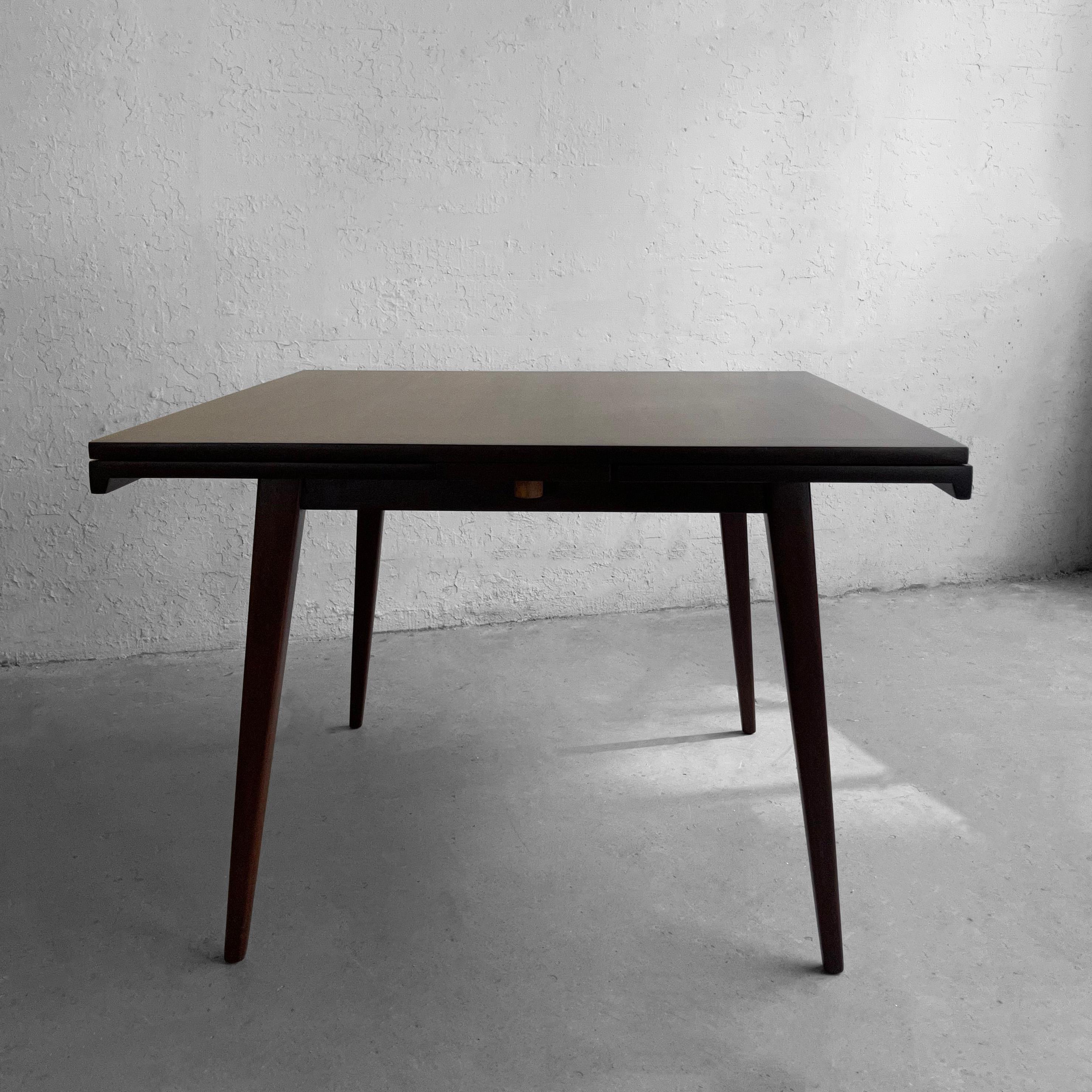 20th Century Jens Risom Square Walnut Extension Dining Table For Sale