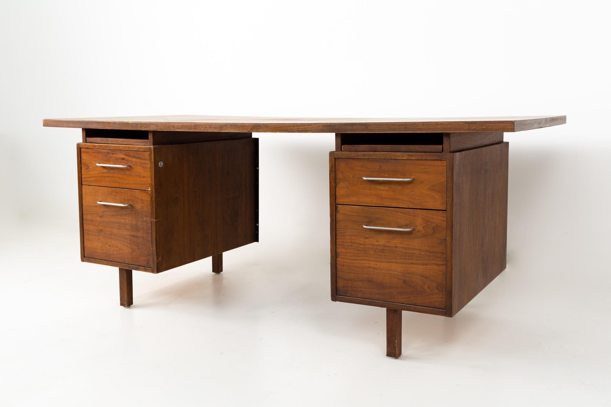 Unknown Jens Risom Style B. L. Marble Furniture Company Mid Century Walnut Floating Top