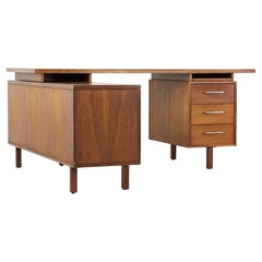 Jens Risom Style B L Marble Mid Century Walnut Corner Executive Desk