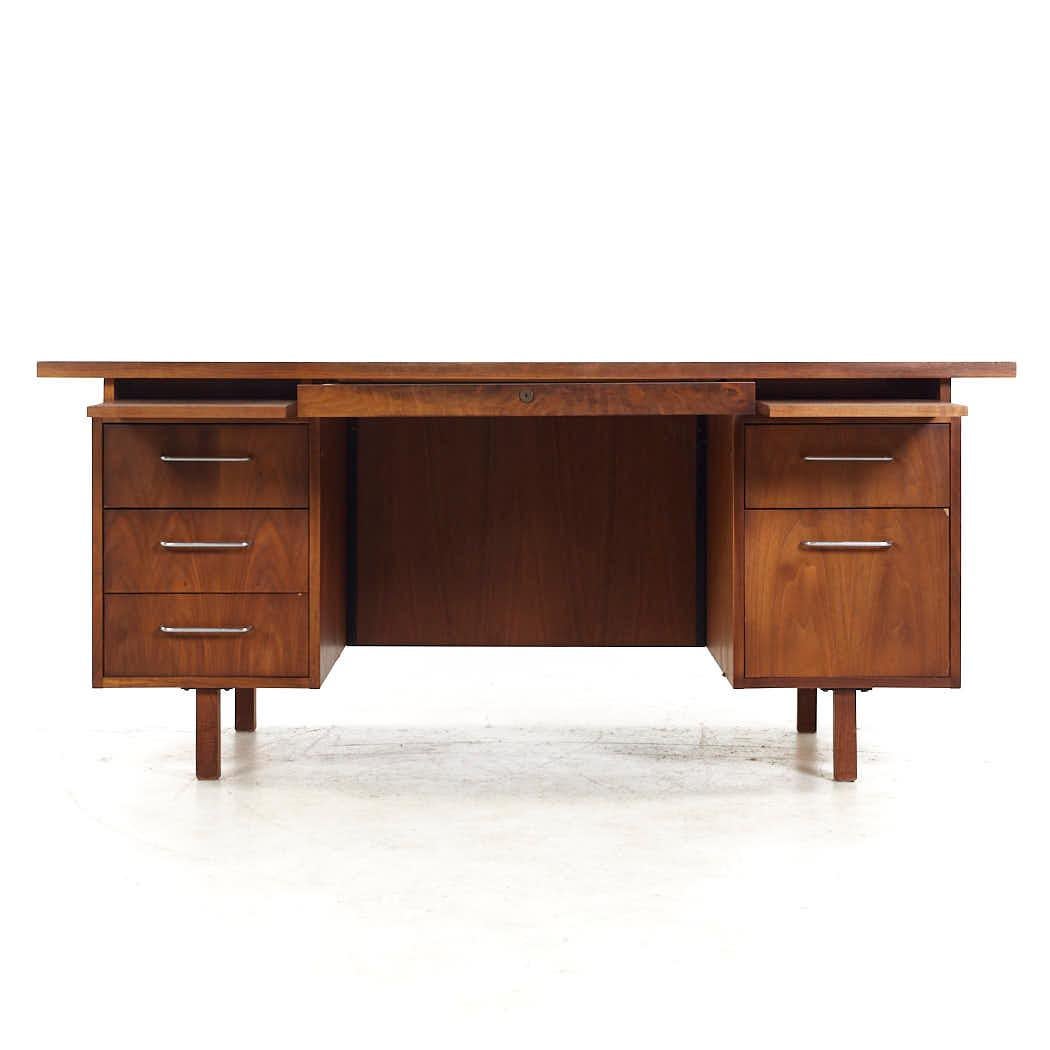 Chrome Jens Risom Style BL Marble Mid Century Walnut Executive Desk For Sale