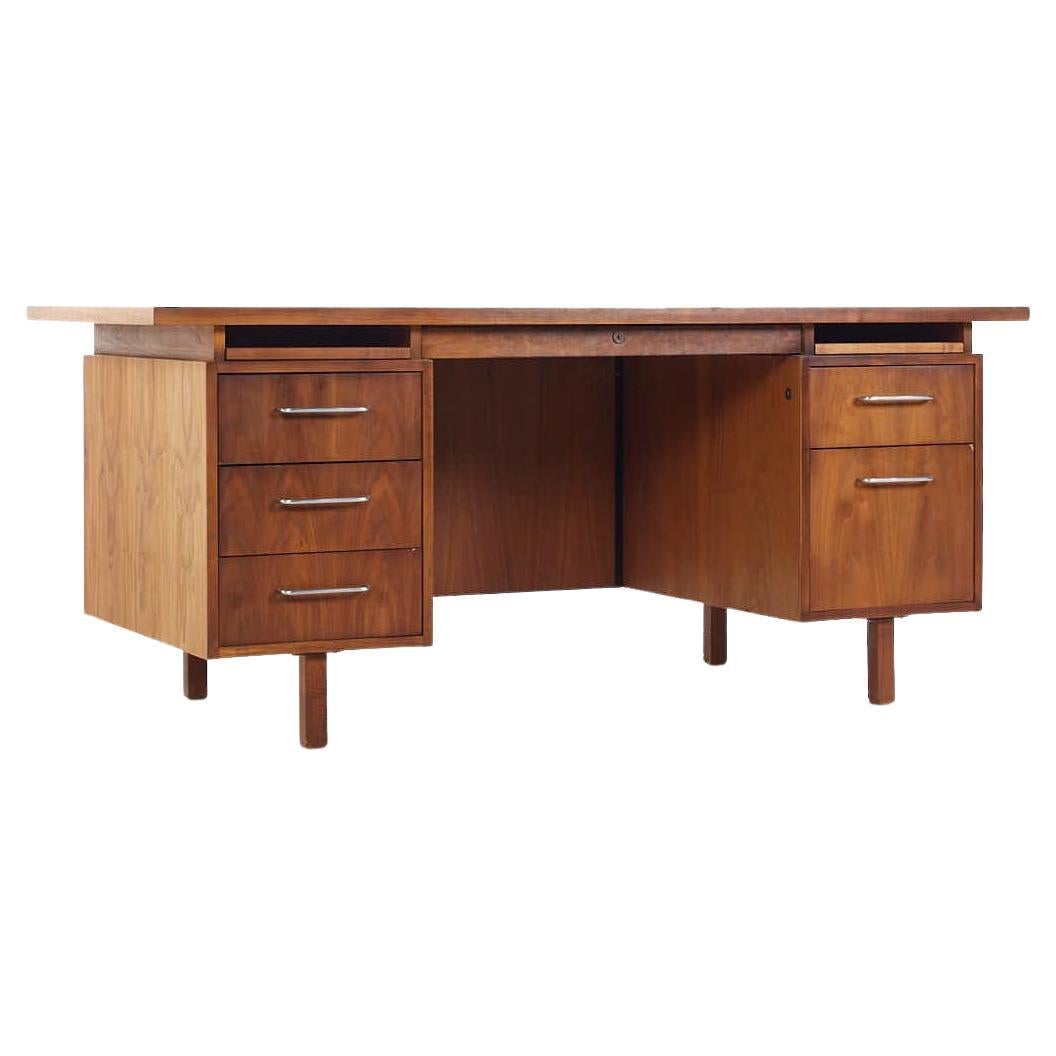 Jens Risom Style BL Marble Mid Century Walnut Executive Desk For Sale