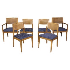 Jens Risom Stil Esszimmerstühle mit Rohrgeflecht