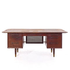 Jens Risom Style Jackson Mid Century Cane and Walnut Executive Desk