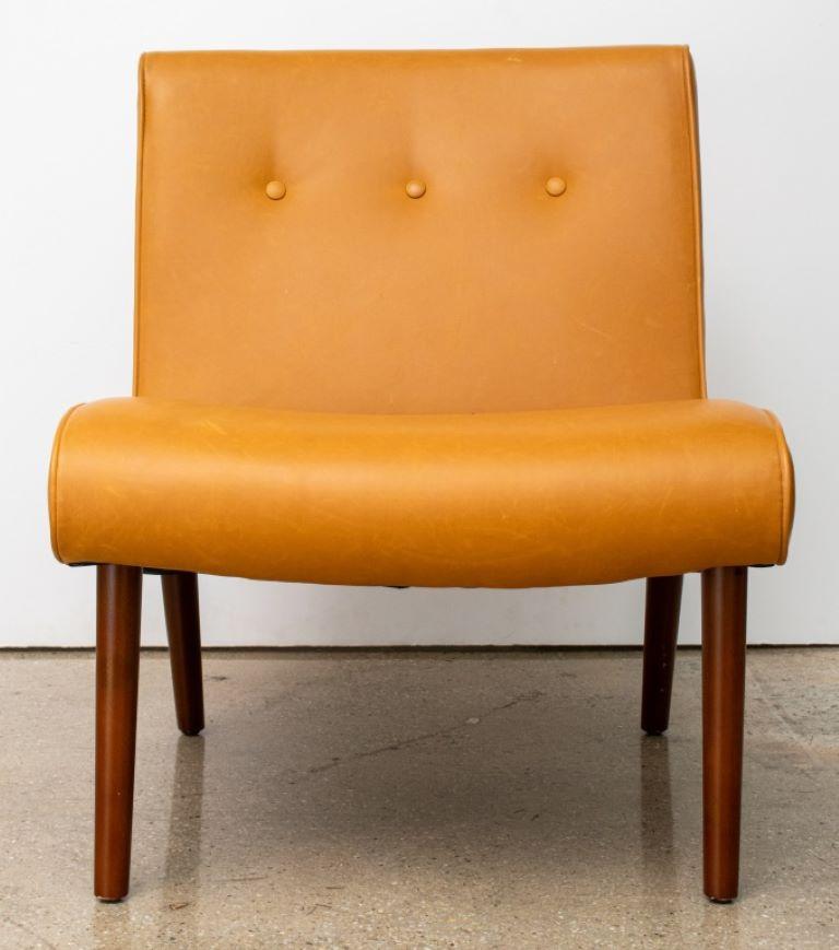 Jens Risom Style Caramel Leather Lounge Chair with birchwood wenge legs.

Dealer: S138XX