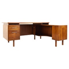 Vintage Jens Risom Style Mid Century B and L Marble Corner Walnut L Shaped Desk