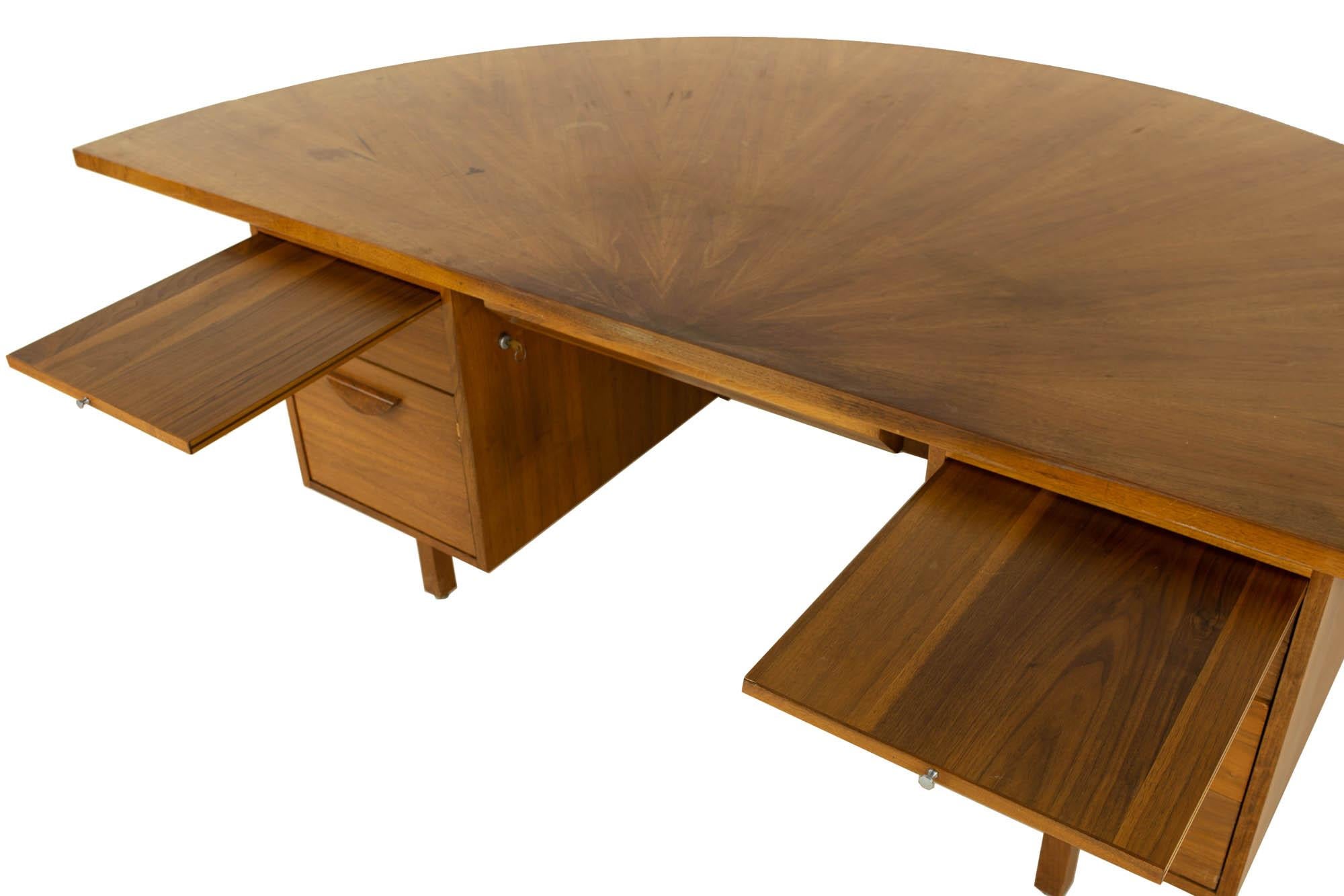 Jens Risom Style Mid Century Half Round Walnut Executive Desk 1