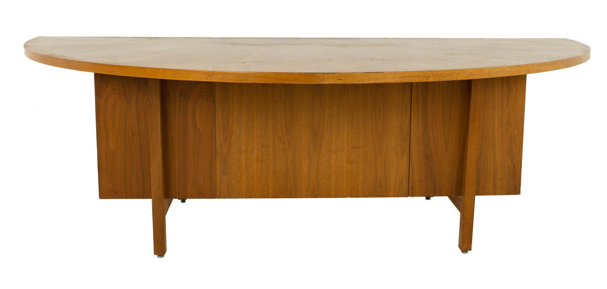 Jens Risom Style Mid Century Half Round Walnut Executive Desk 2