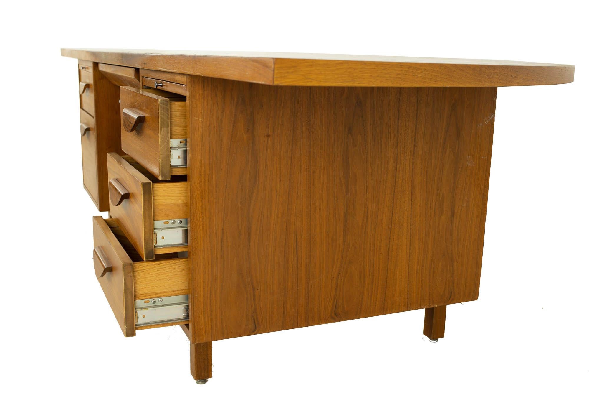 Jens Risom Style Mid Century Half Round Walnut Executive Desk 3