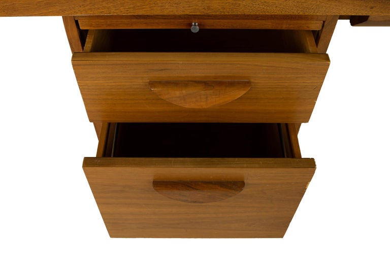 Jens Risom Style Mid Century Half Round Walnut Executive Desk at
