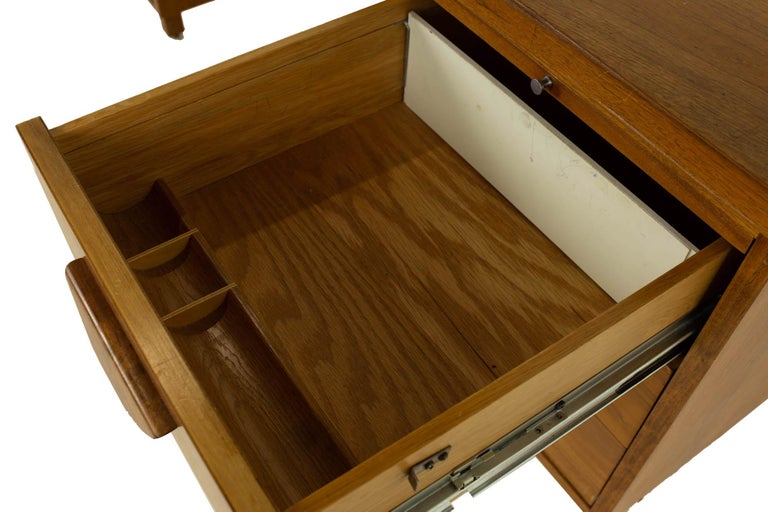 Jens Risom Style Mid Century Half Round Walnut Executive Desk at