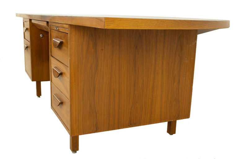 Jens Risom Style Mid Century Half Round Walnut Executive Desk at
