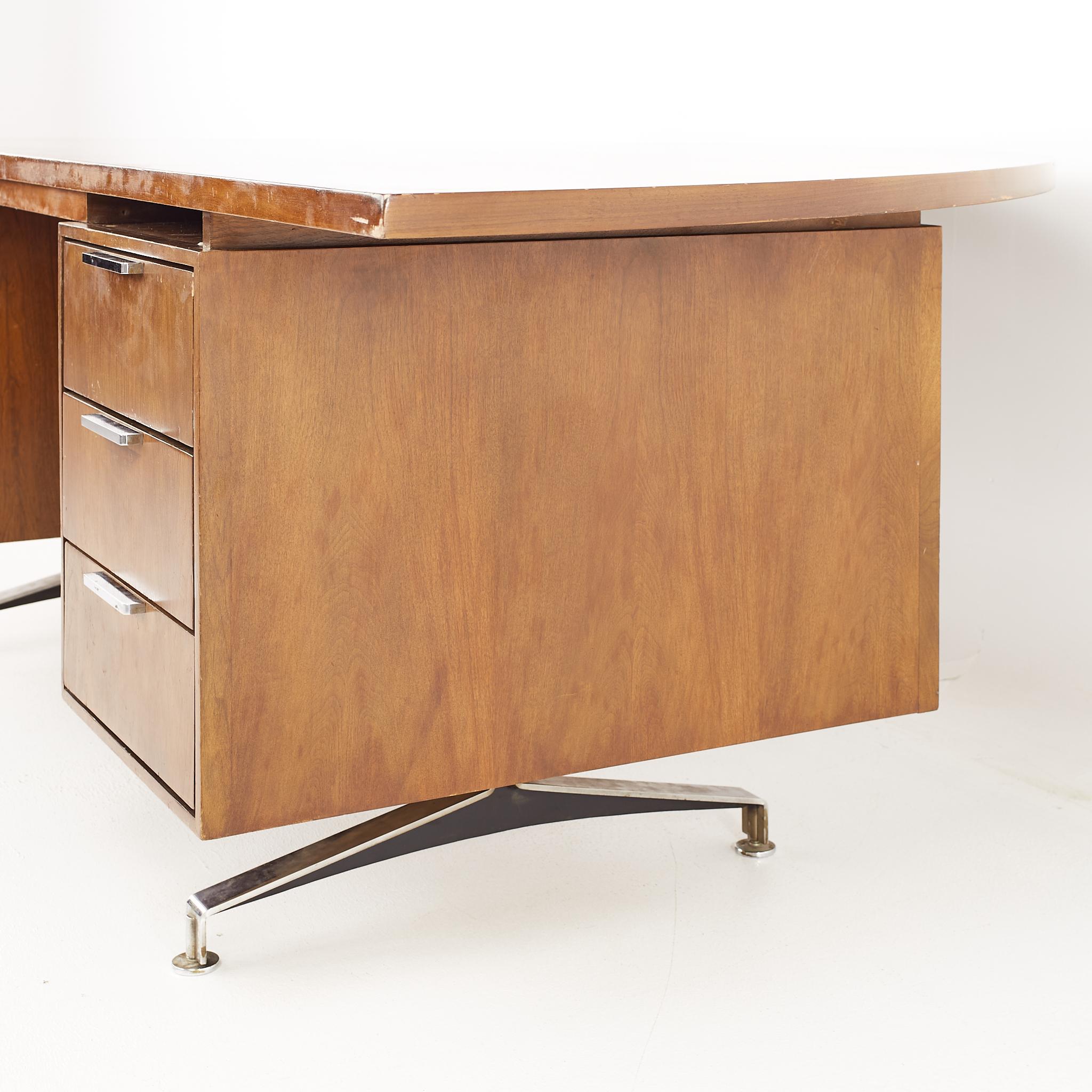 Mid-Century Modern Jens Risom Style Mid Century Half Round Walnut Executive Desk For Sale