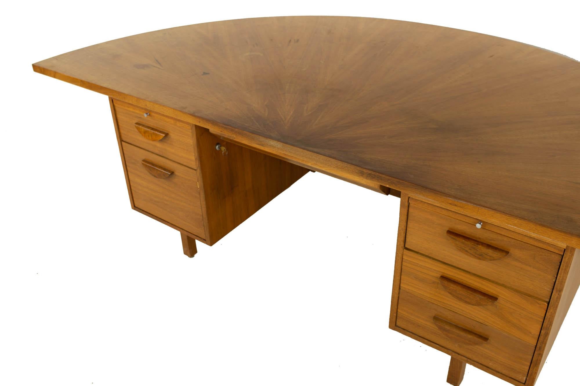 Late 20th Century Jens Risom Style Mid Century Half Round Walnut Executive Desk