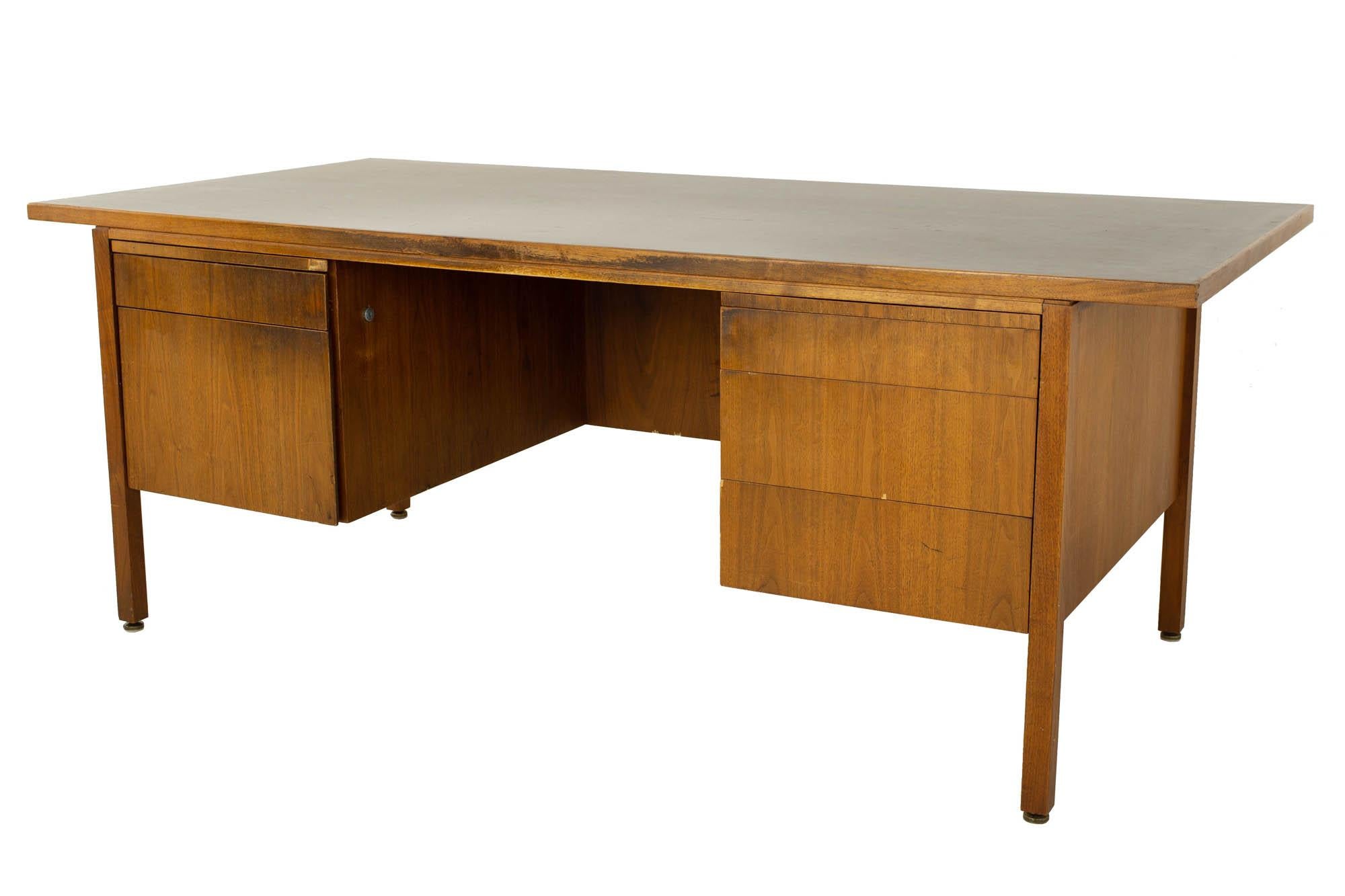 Mid-Century Modern Jens Risom Style Mid Century Walnut and Laminate Executive Desk