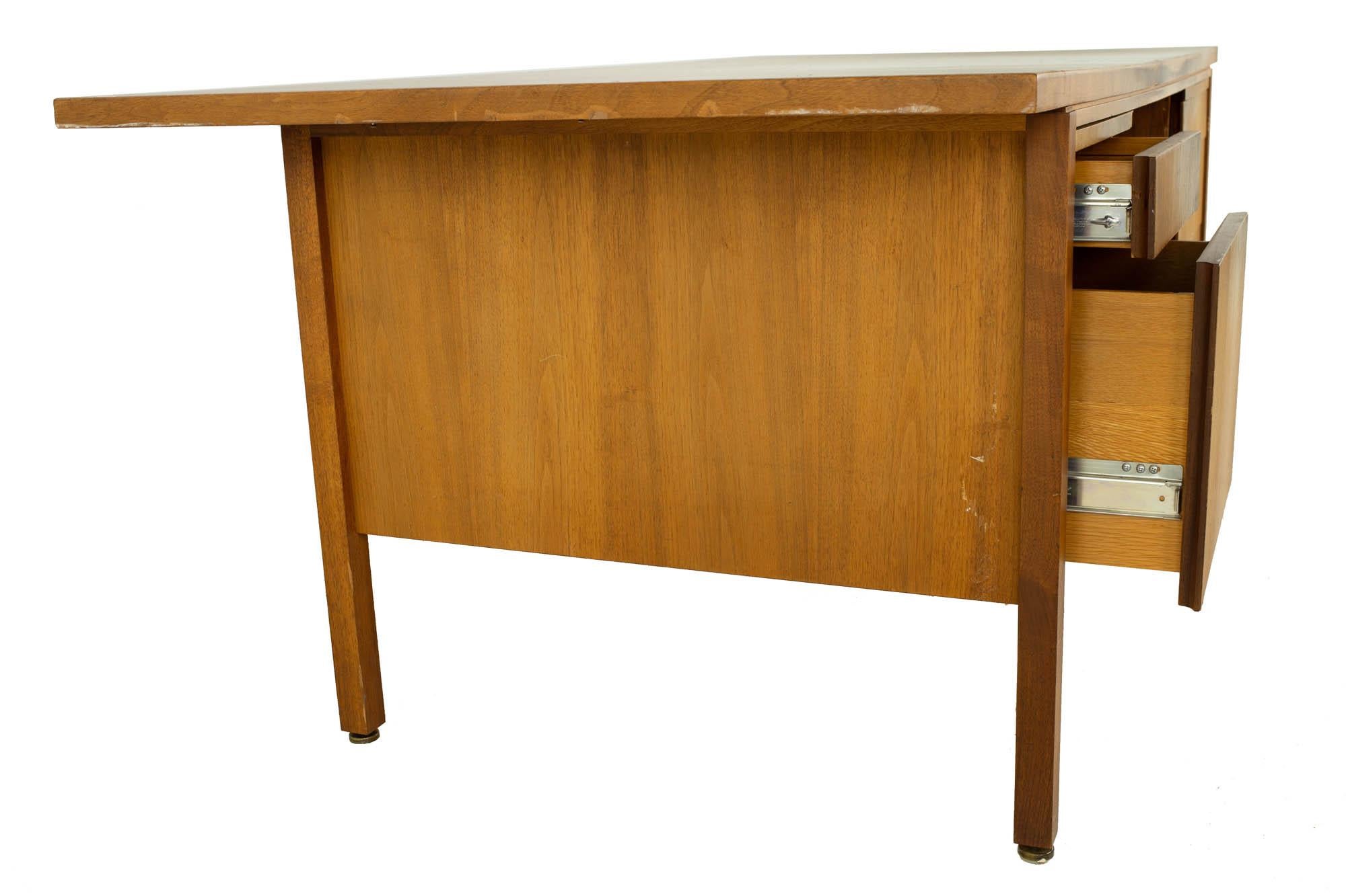 Late 20th Century Jens Risom Style Mid Century Walnut and Laminate Executive Desk