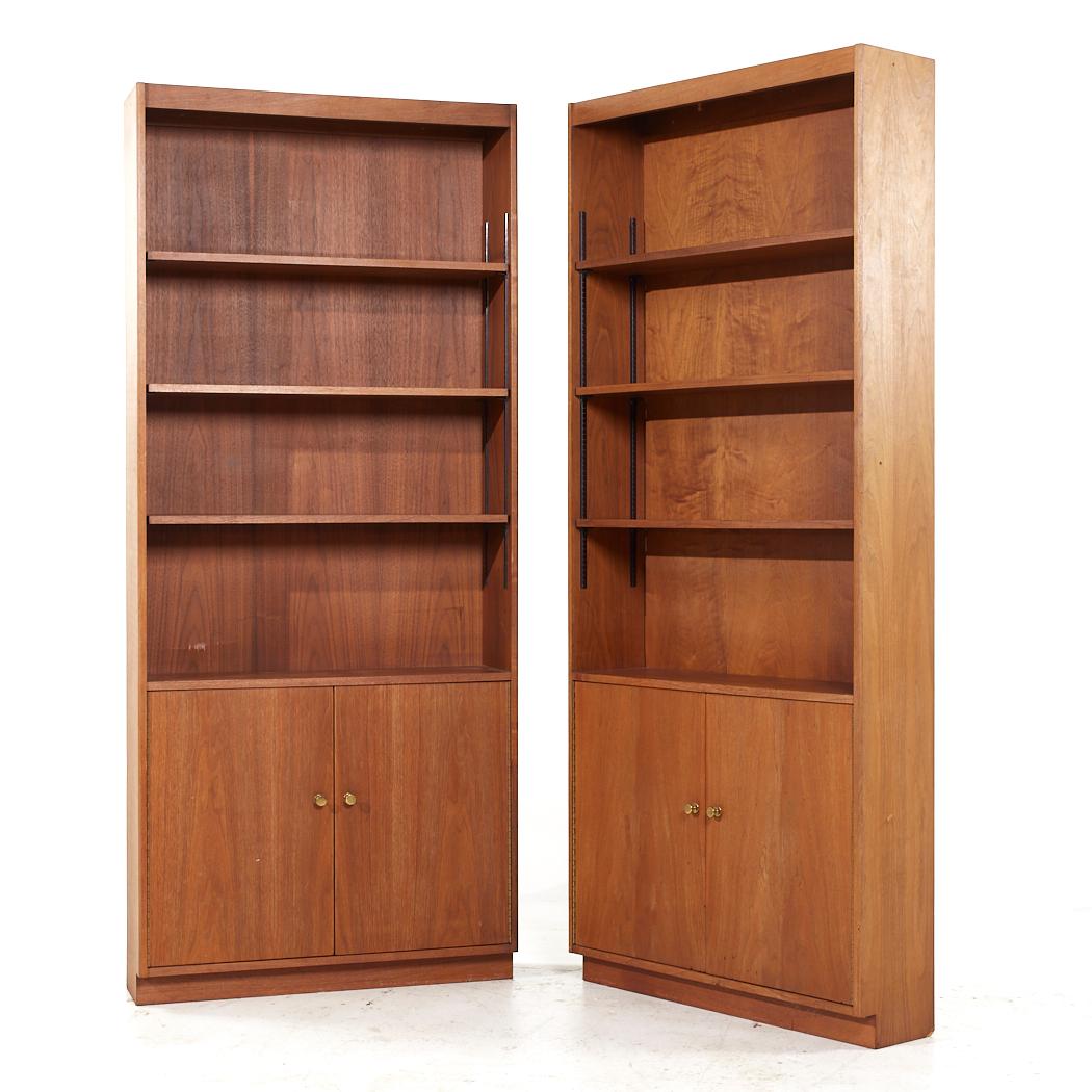 Mid-Century Modern Jens Risom Style Mid Century Walnut Bookcases - Pair For Sale