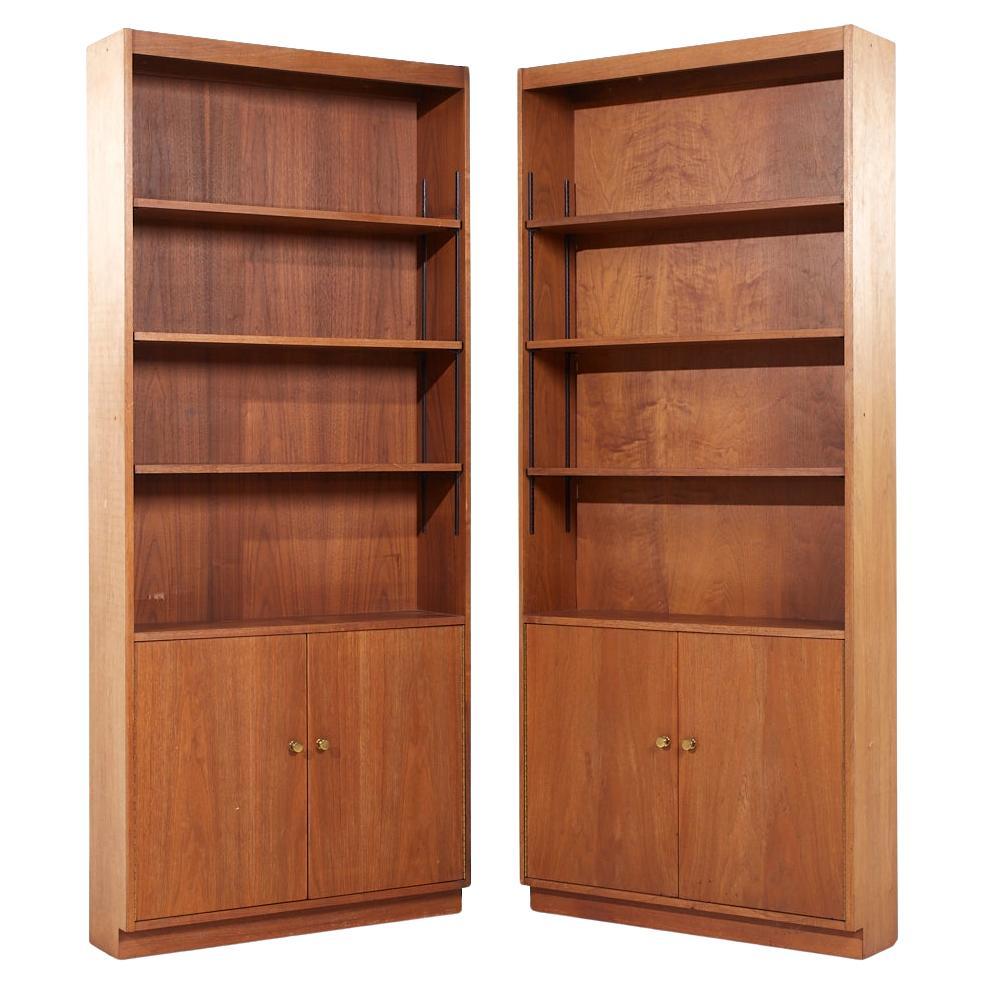 Jens Risom Style Mid Century Walnut Bookcases - Pair For Sale