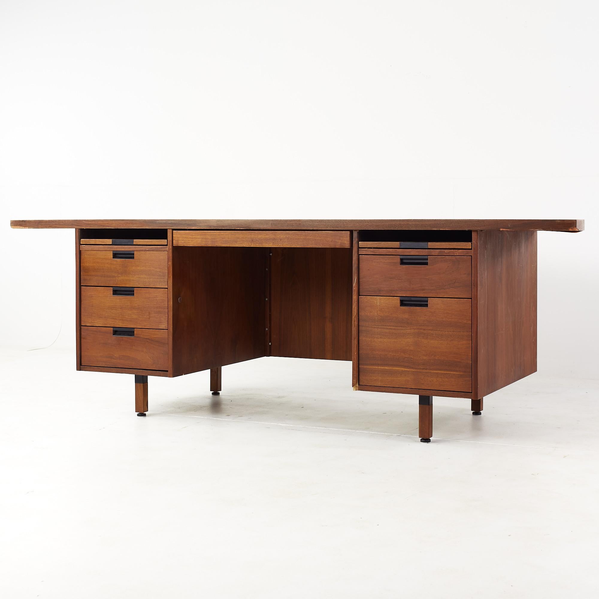 Mid-Century Modern Jens Risom Style Mid-Century Walnut Semi Circle Executive Desk