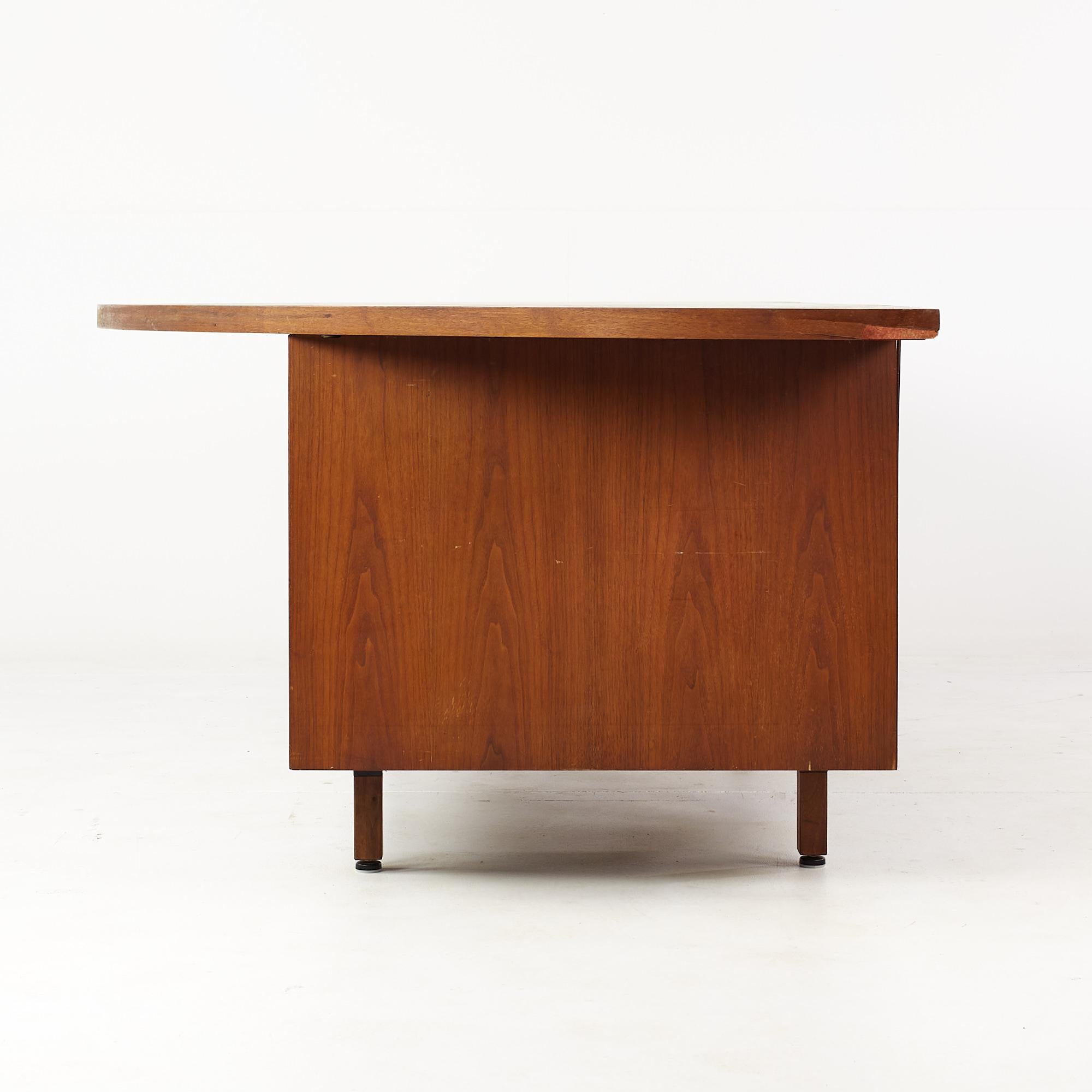 American Jens Risom Style Mid-Century Walnut Semi Circle Executive Desk