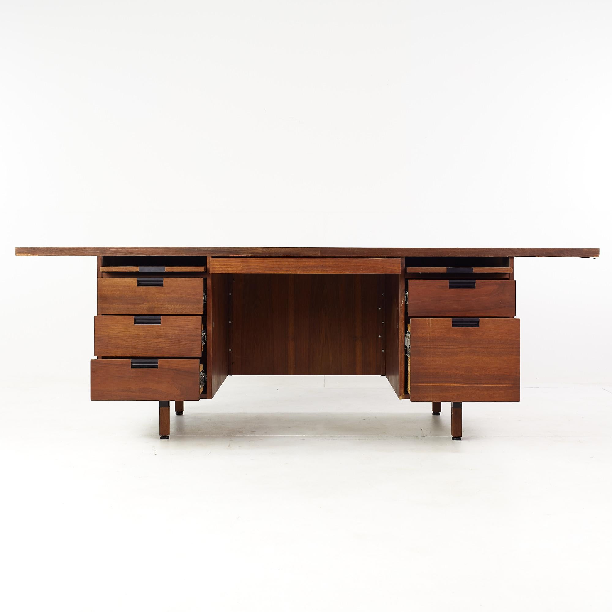 Metal Jens Risom Style Mid-Century Walnut Semi Circle Executive Desk