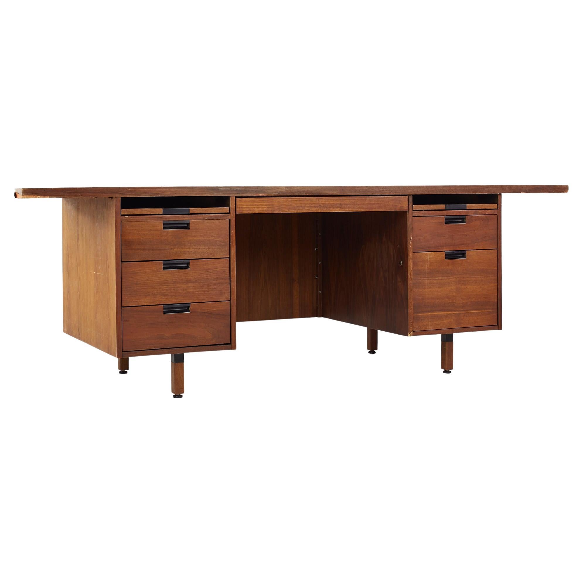 Jens Risom Style Mid-Century Walnut Semi Circle Executive Desk