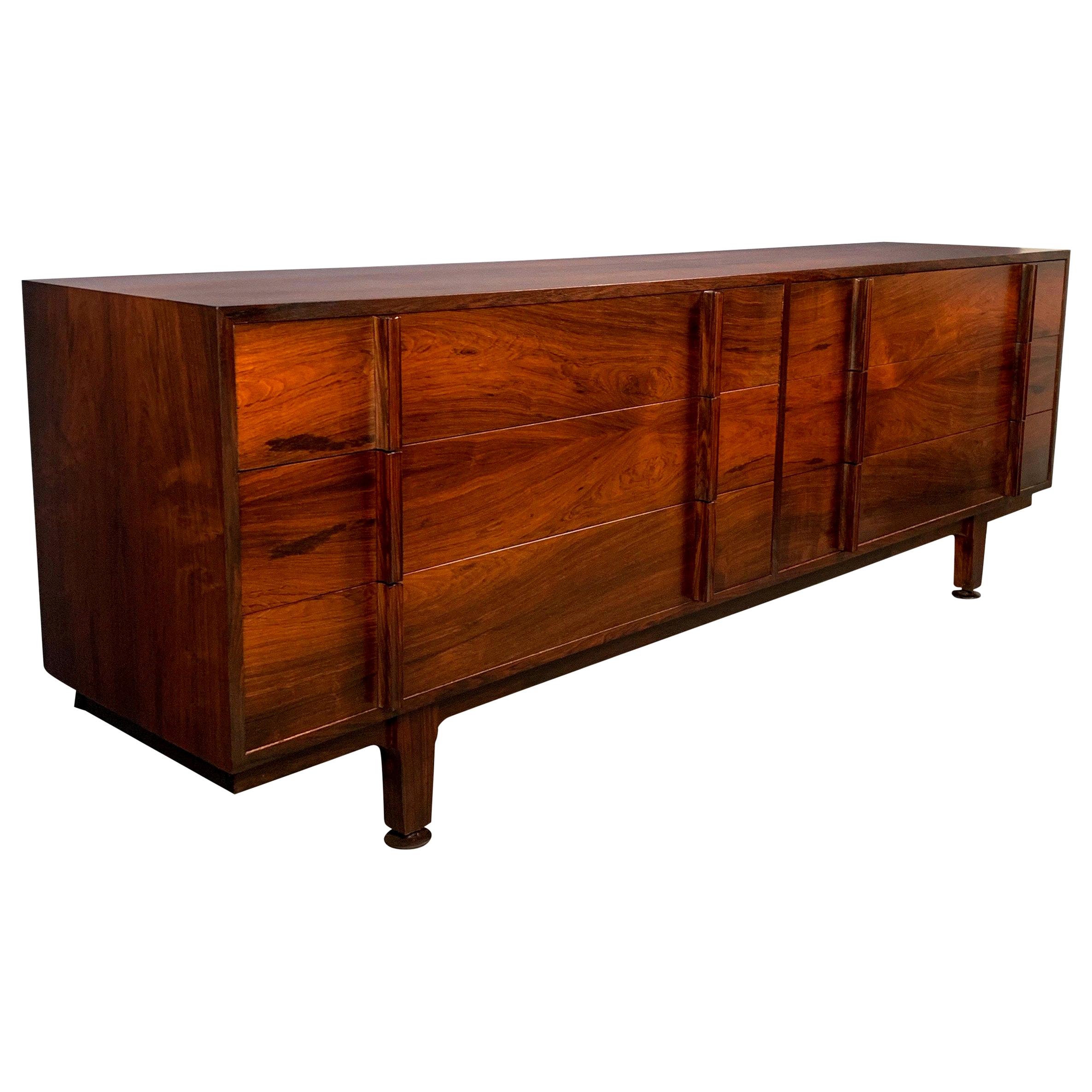 Jens Risom Style Rosewood Midcentury Dresser with Extraordinary Grain