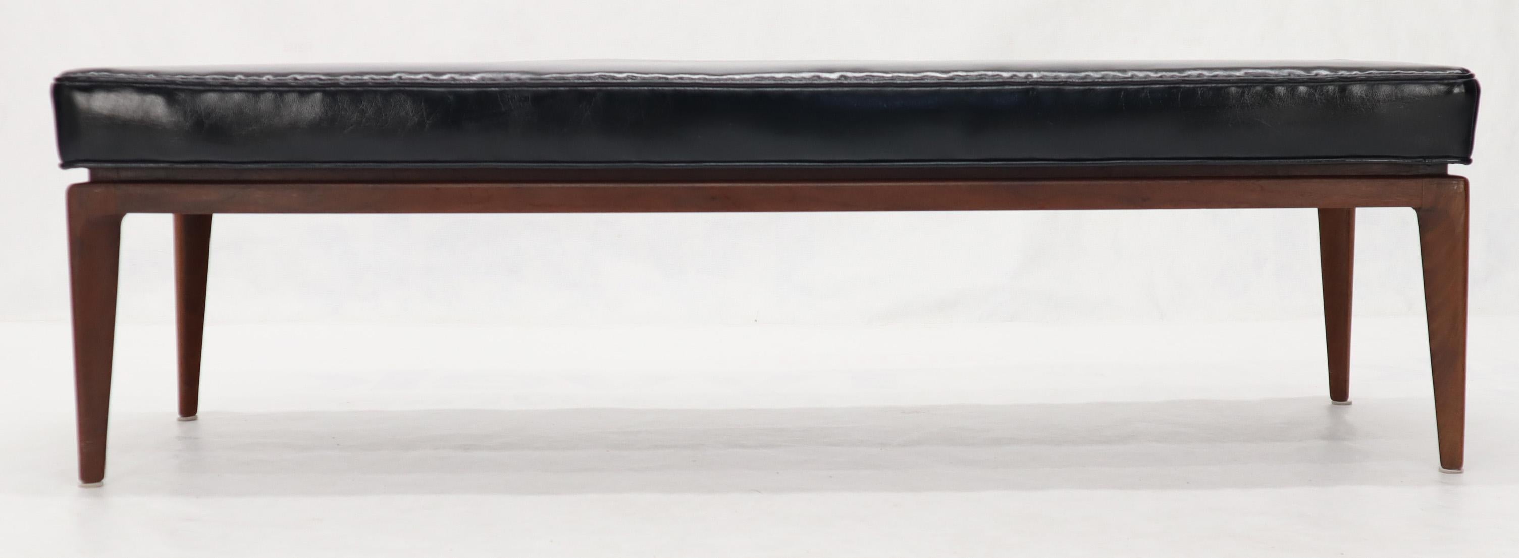 American Jens Risom Style Walnut Base Mid-Century Modern Black Upholstery Bench