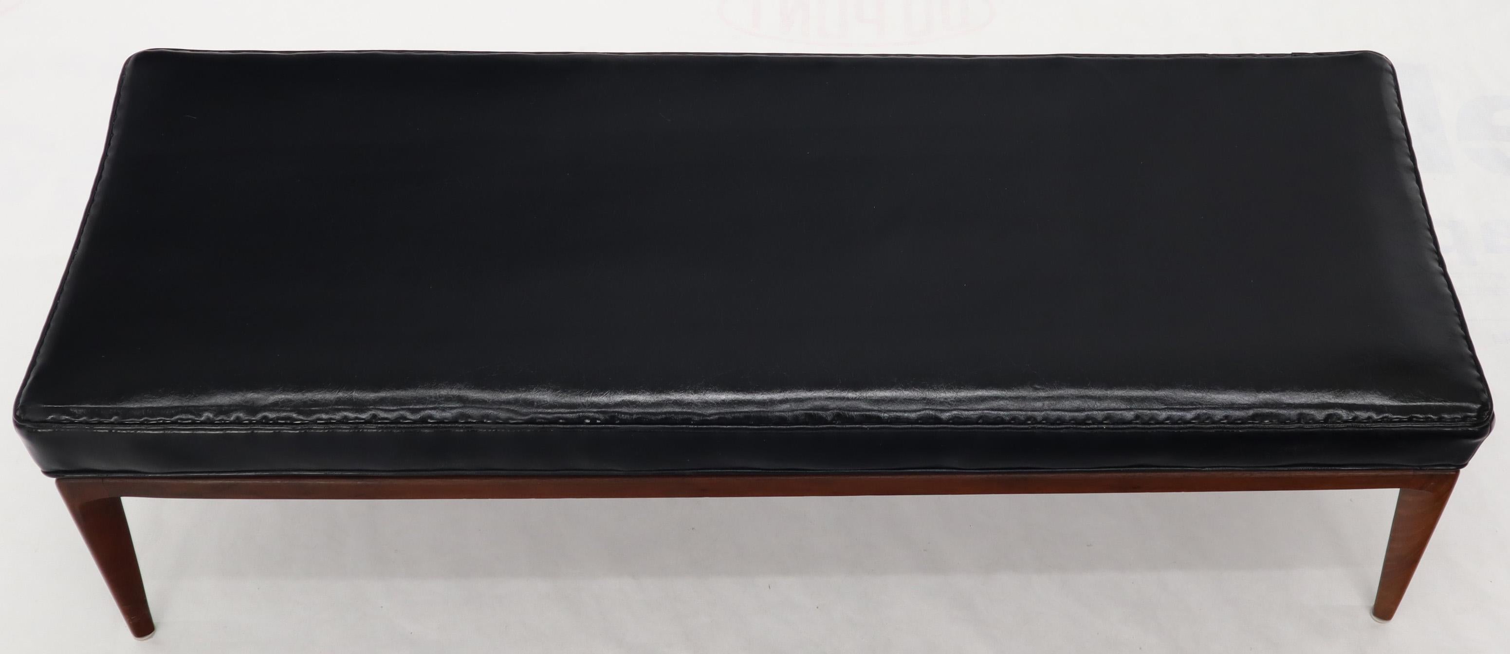 20th Century Jens Risom Style Walnut Base Mid-Century Modern Black Upholstery Bench